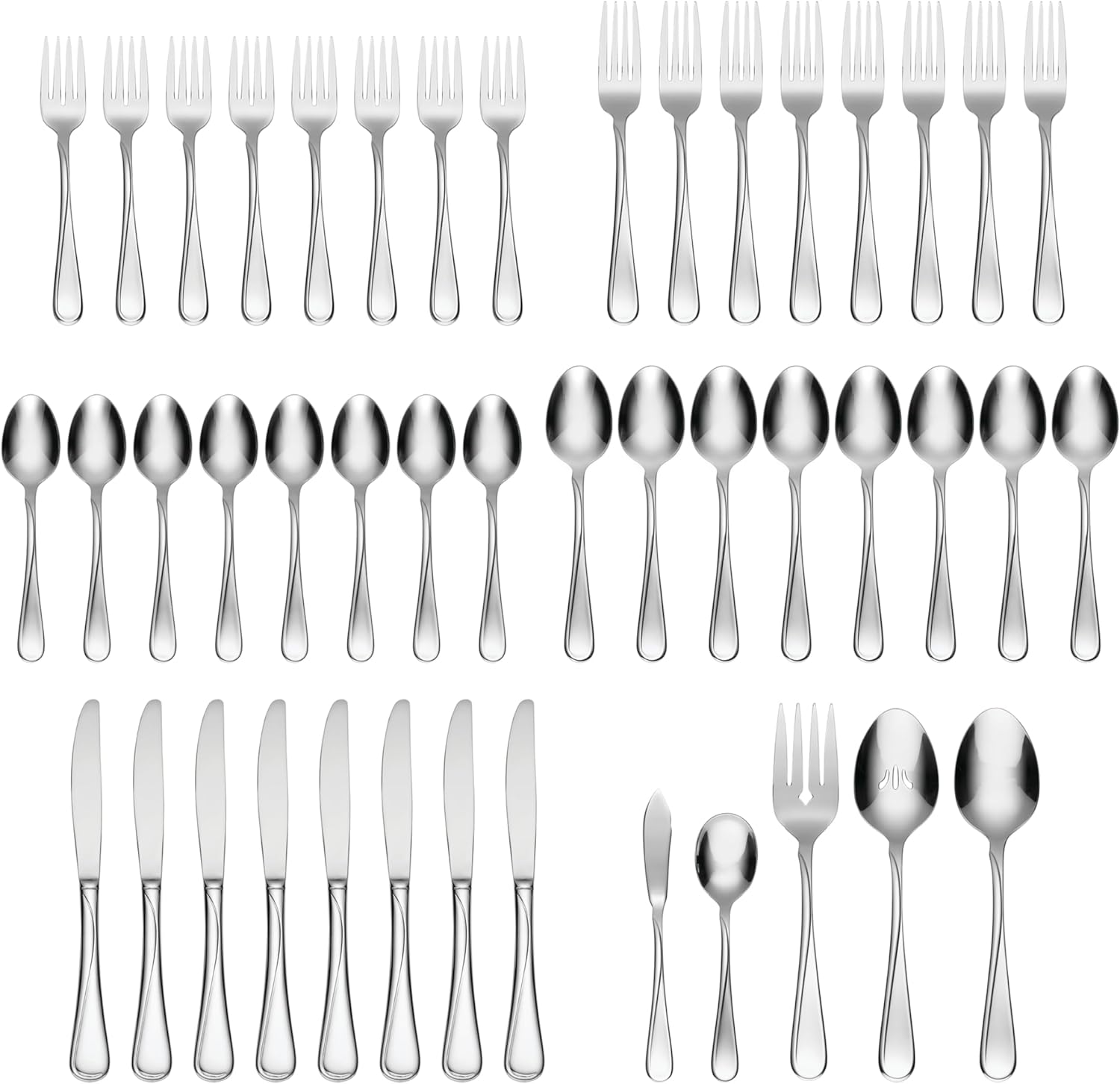 Oneida Silverware Set For 8, Flight 45-Piece Everyday Flatware Set